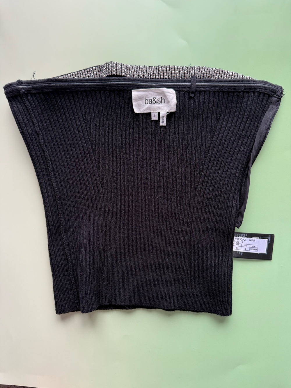 Black Ribbed Knit Top with Rhinestone Trim - Picture 8 of 10